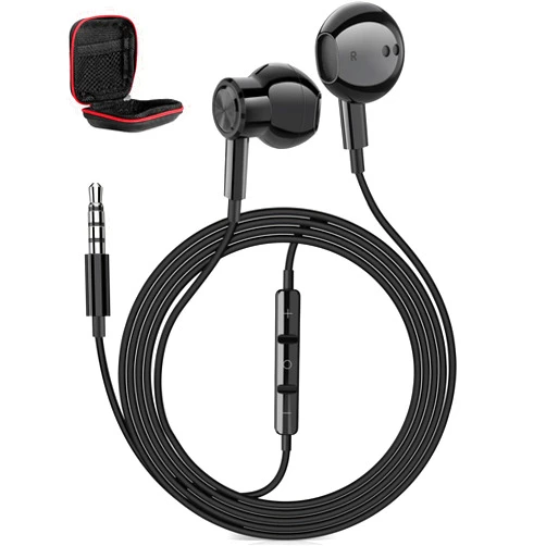 IMangoo Wired Headphones 3.5mm Plug in Jack Aux Earbuds Corded Earphones with Microphone Volume Control Noise Isolation for iPhone 6s iPad Samsung MP3 Player MP4 Laptop Computer Airplane School Student Black