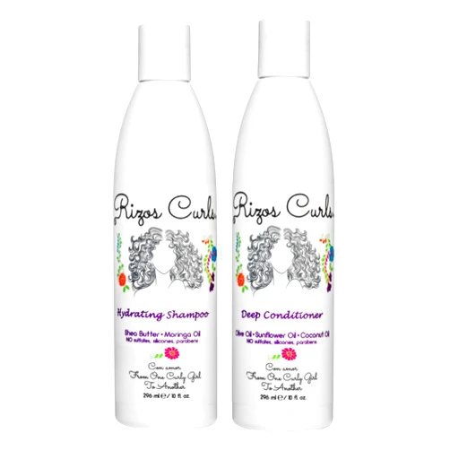 Rizos Curls Wash Day Bundle, Hydrating Shampoo & Deep Conditioner Bundle, Gently Cleanse and Hydrate Curly Hair, Moisturize Scalp & Hair, Clean & Natural Ingredients for all Hair Types 1a - 4c
