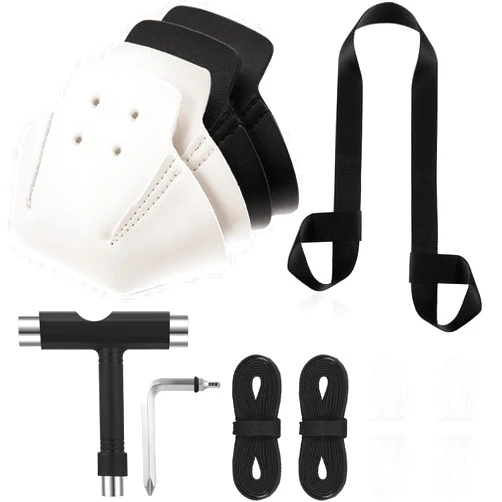 Glimin 4 Pieces Toe Cap Guard Protectors Artificial Leather Roller Skate Cap Protectors, 4 Pieces Flat Shoe Laces, Roller Skate Leash, 2 Pieces All-in-One Skate Tools for Quad Roller Skate Ice Skate