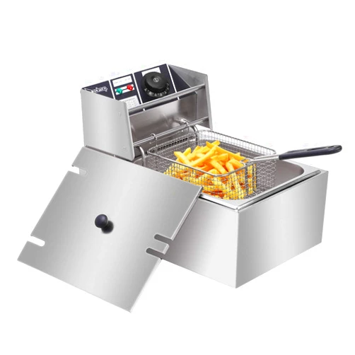 GODECOR 10QT Electric Deep Fryer w/Basket & Lid, Stainless Steel Countertop Oil Fryer with Temperature Control, Commercial Kitchen Frying Machine for French Chicken Fries Donuts 2500W