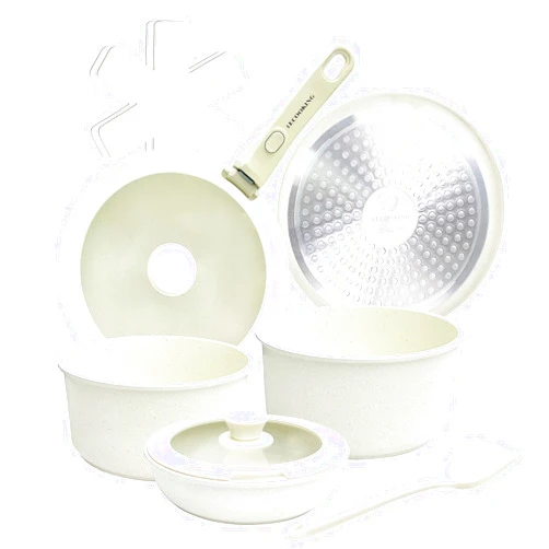 LECOOKING 11 PCS Pots and Pans Set Non Stick Cookware Set Removable Handles White…