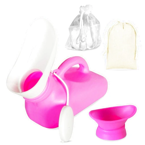 DUCKIPEE Unisex Urinal Bottle - Portable Men and Women Urinal for Travel – Male and Female Urination Device for Camping, Hiking, Travel - Adult Travel Potty with Attachments Cotton Bag Handkerchiefs