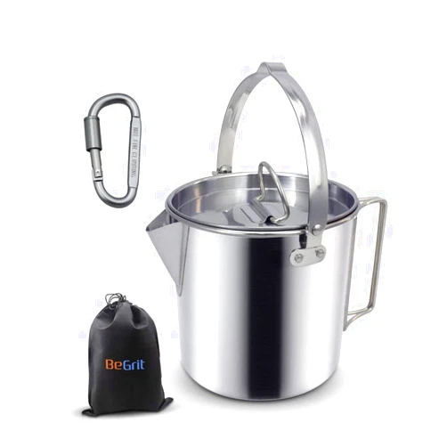 BeGrit Camping Coffee Pot Camping Pot Tea Kettle Stainless Steel Hiking Pot Portable Percolator Coffee Pot with Handles and with Lids for Camping Hiking Picnic