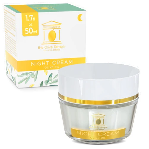 The Olive Temple Anti-Aging Night Face Cream - Infused with Olive Oil, Pomegranate and Cross-Linked Hyaluronic Acid - Binds Water 50X More than common hyaluronic acid, 1.7 fl. oz