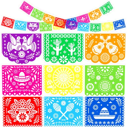JOHOUSE 2 Pack Mexican Party Banners,36 Feet Fiesta Banner PVC Papel Picado Mexican Fiesta Garland for Cinco De Mayo Fiesta Party Dia De Los Muertos Day of the Dead