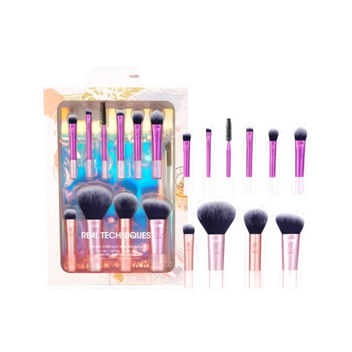 Real Techniques 11 Piece Travel Fantasy Mini Brush Set, Travel Size Makeup Brushes For Foundation Eyeshadow, Powder, Blush, Contour, & Concealer, Makeup Bag Included, Gift Set, Cruelty-Free
