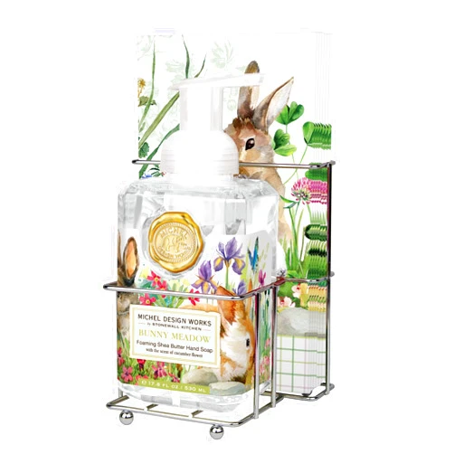 Michel Design Works Scented Foaming Hand Soap and Napkin Caddy Set, Bunny Meadow
