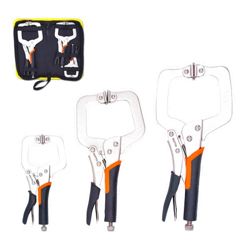 Fstop Labs KOTTO 3 Packs Heavy Duty Locking C-Clamp Set, 6 Inch, 9 Inch and 11 Inch Locking Pliers Tools With Swivel Tips with Storage Bag for Craftsmen, Home & Workshop Use