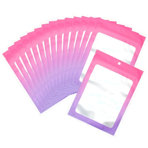 Arsmat 100 Pcs Resealable Mylar Ziplock Food Storage Bags, Gradient Color Smell Proof Bag with Clear Window, Packaging Pouch for Coffee Beans Candy Sample Food (Pink Purple, 4 X 6 Inch)