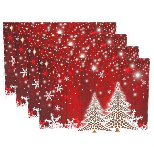 Wamika Christmas Tree with Snowflake Table Mats Placemats Set of 6 Winter Holiday Xmas Kitchen Mat Dining Place mat Heat-Resistant Easy Clean Happy New Year Accessory 12x18 IN