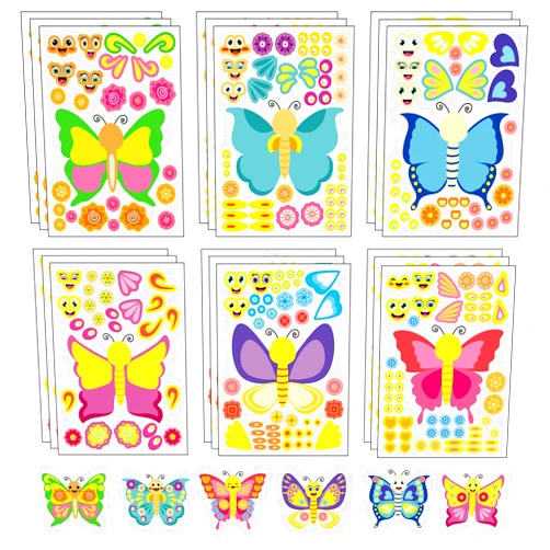 DaiUni 24 Sheets Butterfly Make a Face Sticker Sheets for Kids Todders Activities, Make Your Own Stickers for Kids Birthday Party Favor Supplies Craft