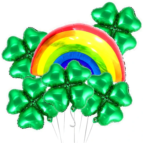 REKOMXU 6Pcs St. Patrick's Day Decorations Balloons Set, 5Pcs Four-leaf Clover Foil Balloons Giant Rainbow Balloons for St Patrick's Day Birthday Baby Shower Wedding Irish Themed Party Decorations Supplies