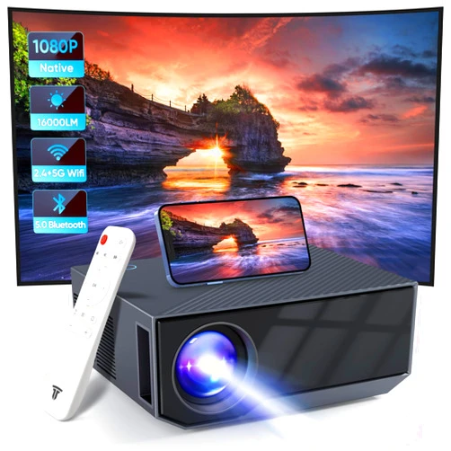 Wielio Projector with WiFi and Bluetooth,Wielio Portable Mini Projector,Native Full HD 1080P Outdoor Movie Projector,Smart Projector Compatible with Android/iOS/Windows/TV Stick/HDMI/USB