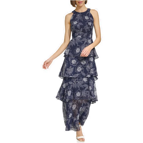Tommy Hilfiger Women's Sleeveless Halter Neck Tiered Skirt Maxi Dress