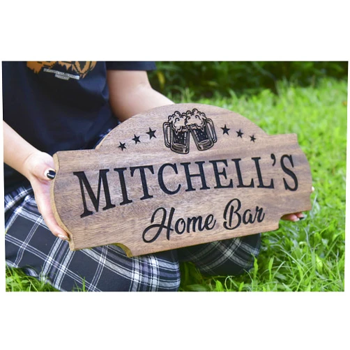 CUSOM-DECOR Personalized Home Bar Wood Sign - Custom Engraved Wooden Signs – Stylish Custom Bar Sign for Kitchen, Vintage Lounge, Home Pub, Tasting Room, Saloon, Tavern, Man Cave Decorations