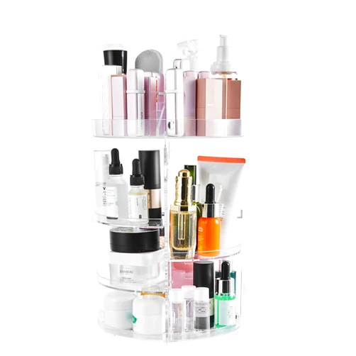 DOZZZ Makeup Organizer 360-Degree Rotating with 7 Layers Large Capacity Adjustable Multi-Function Acrylic Cosmetic Storage Display Case Great For Bathroom Countertop
