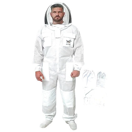 Aly Dot Three Layer Ultra Ventilated Mesh Beekeeper, Protective Bee Suit with Fencing Veil for Men & Women with Gloves