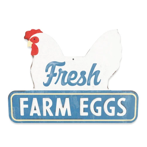 Open Road Brands Fresh Farm Eggs Metal Sign - Vintage Farmhouse Kitchen Sign With Hen and Distressed Finish