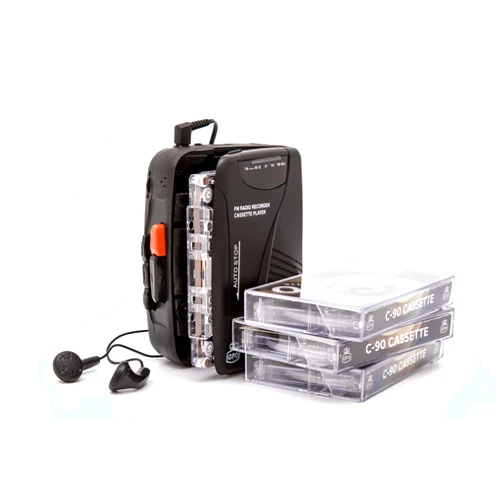 GPO Portable Retro Personal Cassette Player/Recorder with Built-in Speaker & Microphone, FM Radio, 3.5mm Headphone Jack, Earphones Included - Black