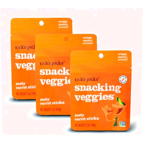 Rick's Picks Ricks Picks Carrrot Premium Pickles In A Pouch - Low Carb Snacks, Vegan Gluten Free Snacks, Healthy Snacks for Kids and Adults, Keto Snacks, Low Calorie, Diabetic Snacks (3 Pack)