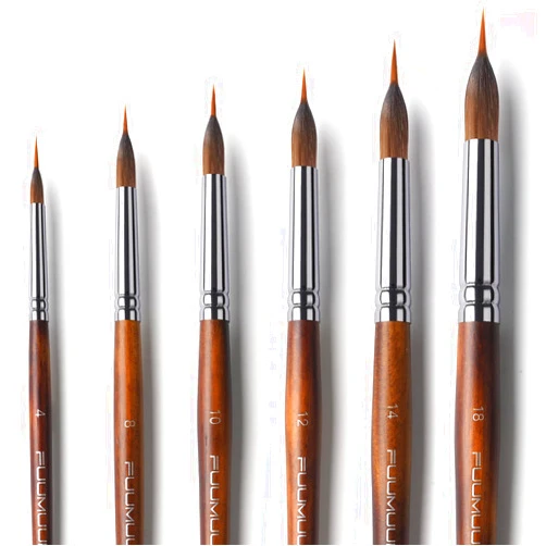 Fuumuui Watercolor Brushes Professional, Fuumuui 6Pcs Extended Needle Point Brushes Synthetic Extra Long Pinhead Brush with Sable Body for Fine Detailing - Watercolor Acrylic Gouache Inks Painting