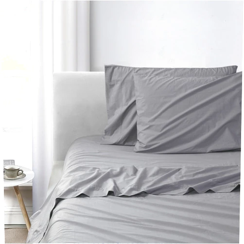 Splendid Home 300 Thread Count 100% Washed Cotton Solid 4-Piece Sheet Set, Queen, Vapor Grey