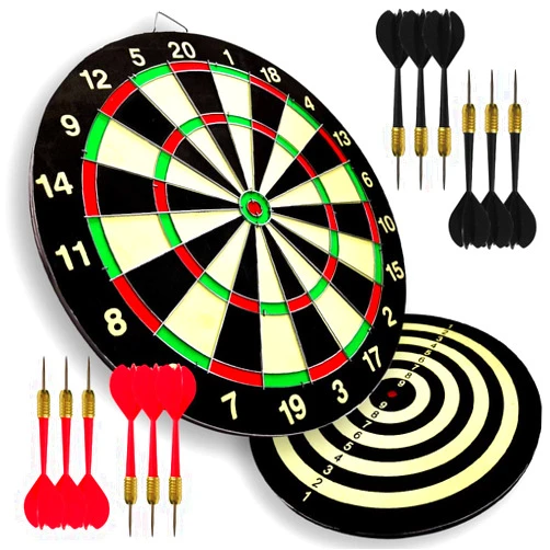 LinkVisions Paper Dartboard with Two Games Design, 12 Steeltip Darts, One-Piece Shaft and Flight with No Flights Falling Out, Easy Hang Up Construction
