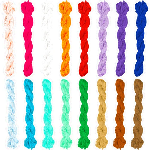 Framendino, 16 Pack 1mm Nylon Beading String Chinese Knotting Cord Nylon Trim Cords Macrame Thread Braided String for Friendship Bracelets Necklace Jewelry Making (16 Colors)