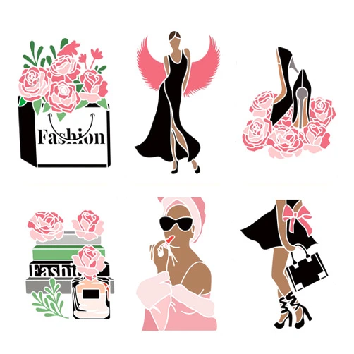 FINGERINSPIRE 6PCS Women Theme Stencils Floral Female Face Stencil 11.7x8.3 inch Plastic High Heel Stencil Reusable Angel Wings Paint Stencil Rose Lady Templates for Modern Room Wall Decoration