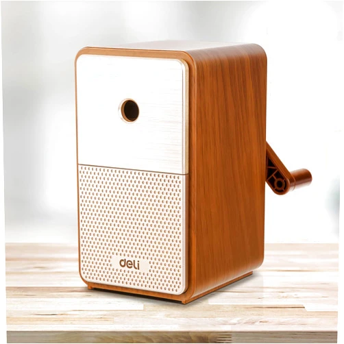Deli Manual Pencil Sharpener, Auto-in Hand Crank Pencil Sharpener with Adjustable Point for Pencils and Colored Pencils, Pencil Sharpener for Kids, Students, Classroom, Home and Office, Brown