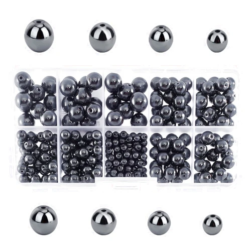 PH PandaHall Black Synthetic Hematite Beads, 316pcs 4 Sizes Round Gemstone Beads Loose Beads with 1~2mm Hole for Earrings Bracelets Necklaces Jewelry DIY Crafts Making, 4mm 6mm 8mm 10mm