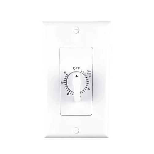 BN-LINK Heavy Duty 60-Minute in-Wall Spring Wound Countdown Timer Switch, Mechanical Switch Timer for Bathroom Fan, Lights, No Neutral Wire Required, 2 Wall Plate (White and Silver Metallic)
