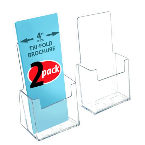 Azar Displays 252012-2PK Acrylic Trifold Brochure Holder Plastic Counter top Organizer 2-Pack, Clear