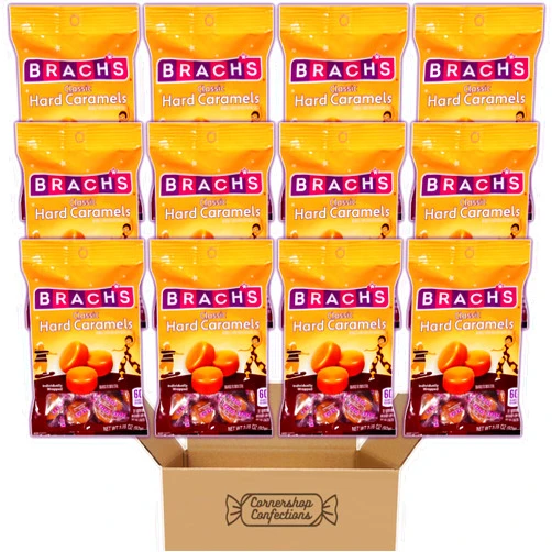 Cornershop Confections Brach's Caramels Original Flavor 12 Bag Bulk Pack - Formerly Nips - Individually Wrapped Classic Hard Candies Caramel Flavor - Lunch Box, Work Desk, Road Trip in Cornershop Pack - Packaging May Vary