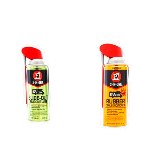 3-IN-ONE RVcare Slide-Out Silicone Lube with SMART STRAW SPRAYS 2 WAYS, 11 OZ & RVcare Rubber Seal Conditioner with SMART STRAW SPRAYS 2 WAYS, 11 OZ