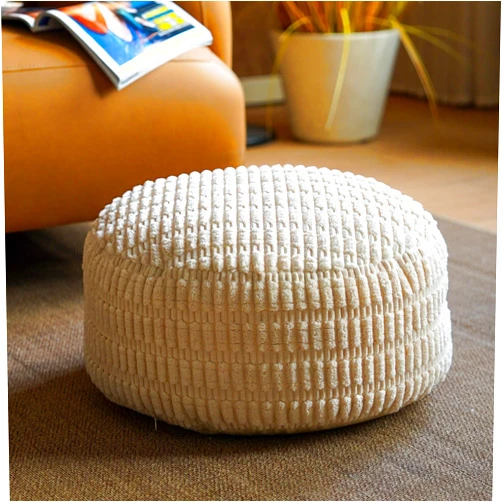 Artbloss Unstuffed Pouf Ottoman Cover Soft Storage Extra Seat Farmhouse Comfortable Bohemian Poufs Accent Footrest 20x20x8 Inches for Living Room Bedroom Study Nook (Beige, Round)