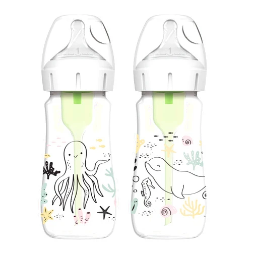 Dr. Brown's Dr. Brown’s Natural Flow® Anti-Colic Options+™ Wide-Neck Baby Bottle Designer Edition Bottles, Ocean Decos, 9 oz/270 mL, Level 1 Nipple, 2-Pack, 0m+