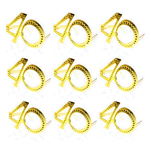 Qunonaty Fun Birthday Glasses - 40th Birthday Glasses 9 Pairs Gold 40 Years Old Birthday Party Glasses Fun Plastic Costume Photo Booth Props for 40th Anniversary Party Supplies