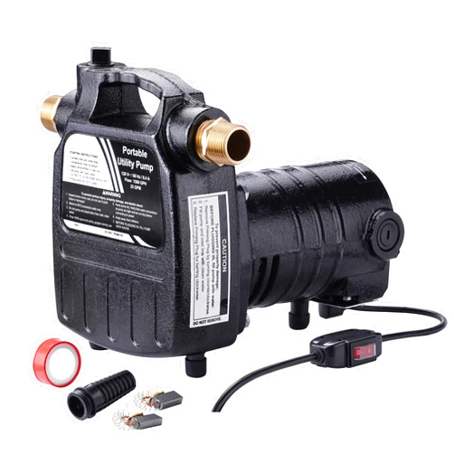 EXTRAUP 115Volt 1/2HP 1500 GPH Upgraded Heavy Duty High Pressure Cast Iron Casing Water Transfer Utility Pump with ON/OFF Switch,Brass Connectors and Suction Strainer