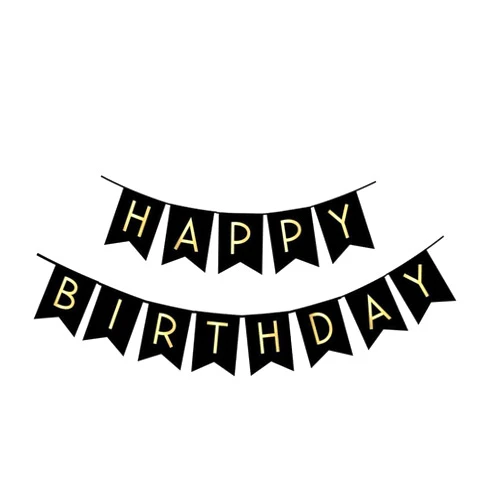 FECEDY Black Happy Birthday Bunting Banner with Shiny Gold Letters Party Supplies