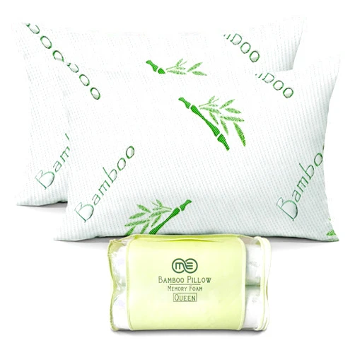 OMEO 2 Pack Queen Size Rayon Derived from Bamboo Pillow for Sleeping Shredded Memory Foam Bed Pillows for Side, Back and Stomach Sleepers, Soft, Cooling, Adjustable and Washable Cover 20