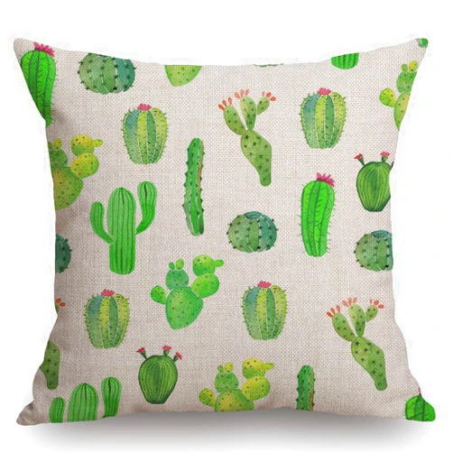Swono Watercolor Green Cactus Cotton Linen Throw Pillow Case Cushion Cover Home Office Decorative for Sofa Living Room Square 18 X 18 Inches