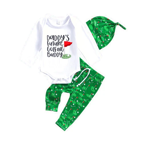 RWYBEIW Newborn Baby Golf Outfit Girl Boy Daddy's Future Golfing Buddy Funny Romper T-shirt Golf Pants 3Pcs Fall Clothes Set