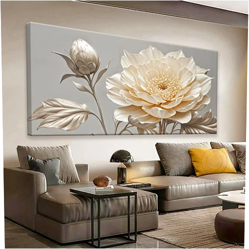 QSQ Canvas Art Wall Decor Print Paintings Silver White Flower Wall Art Prints Painting Pictures Ready To Hang Pictures For Bedroom Bathroom Office Kitchen Home Wall Decor Artwork 20