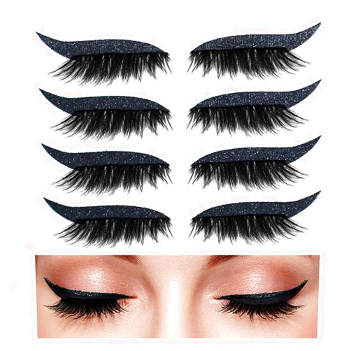 Aaiffey Eyeliner Sticker with Eyelashes,Reusable Eyelashes & Eyeliner Stickers Natural & Waterproof Eyelashes Makeup Stickers Instant for Women 4 Pairs (Black)