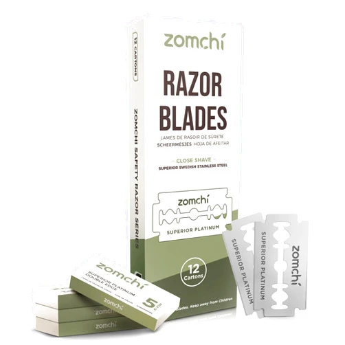 Zomchi Double Edge Razor Blades, 60 Counts Safety Razor Blades for Shaving, Platinum Stainless Steel Shaving Blades for Men and Women, Fits All Standard Double Edge Razors