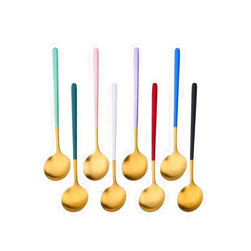 Dycica Color ME! 8 Piece Stainless Steel Espresso Coffee Spoons Mini Teaspoons Set Lightweight Small Round Spoons Set for Coffee, Tea, Ice Cream, Dessert, Cake, Dishwasher Safe, Eco Friendly, Multicolor
