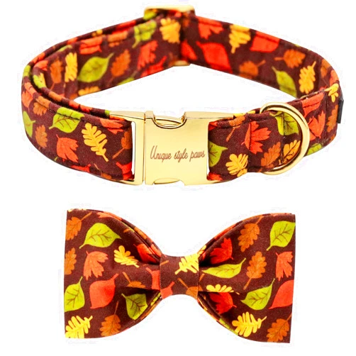 Unique style paws Fall Dog Collar with Bow, Puppy Collar Pet Gift Adjustable Dog Collar Soft and Comfy Bowtie Collars for Large Girl or Boy Dogs