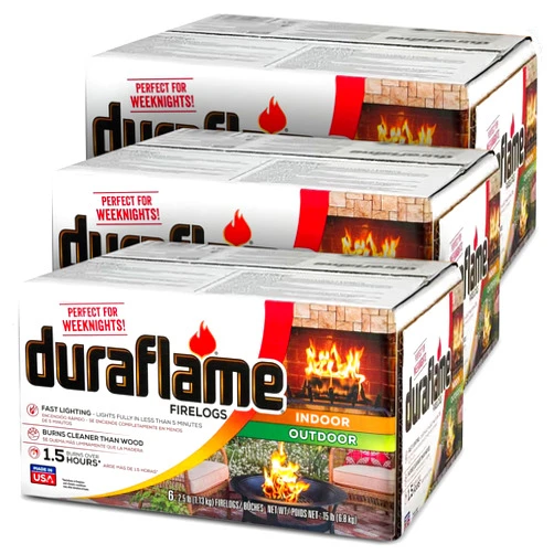 Duraflame 18-Pack Firelogs, Wood Alternative for Indoor or Outdoor Fireplace, 2.5 lb Each - Fast Lighting, Burns Over 1.5 Hours, Log for Open-Hearth Fireplaces, Bonfires, Fire Pits and Campfires