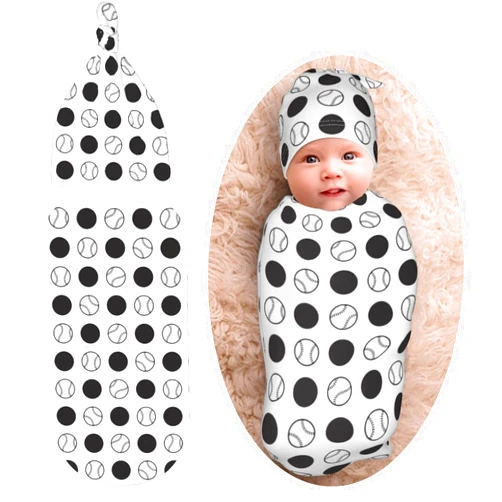 Sanghing Baseball Black and White Newborn Swaddle Blankets Baby Stuff Soft Swaddle Sack Swaddling Blanket with Beanie Sets Gifts for Infant Boys Girls